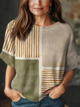 Women's Geometric Pattern Art Print Casual Crew Neck Short Sleeve Knitted Sweater